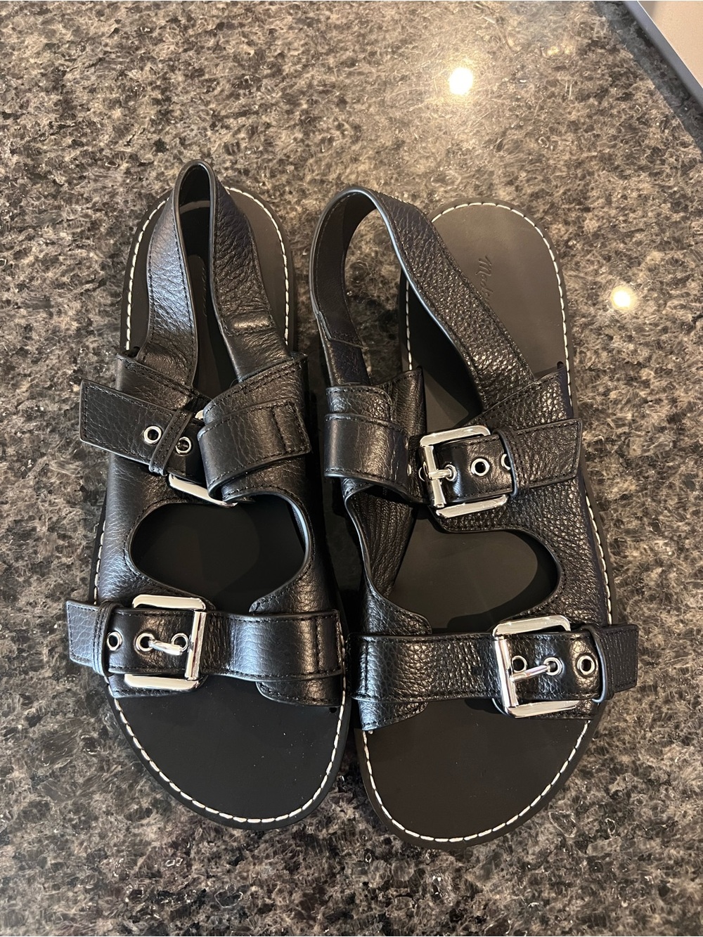 Madewell Black Leather Buckle Sandals SZ 8 NWOB